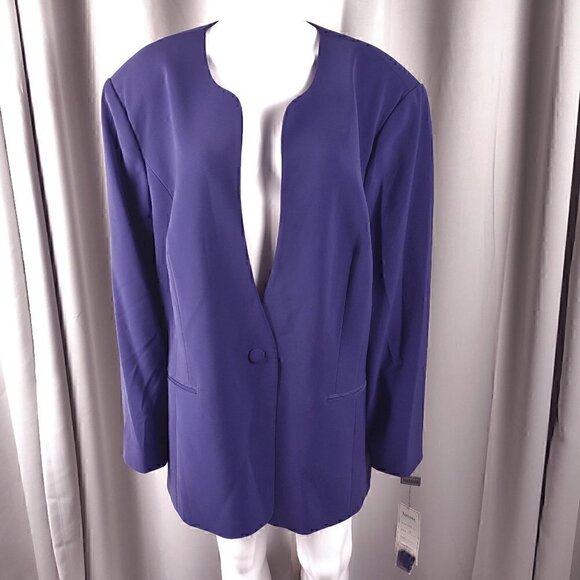 Natasia Collection Jackets & Blazers - Natasia Purple Single Button Long Line Blazer with Shoulder Pads Size 26 (NWT)